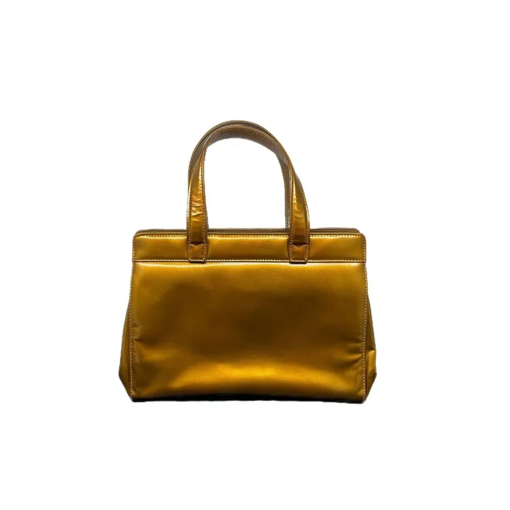 Gucci Gold Patent Leather Satchel Convertible Top Handle Crossbody Bag Y2K EUC